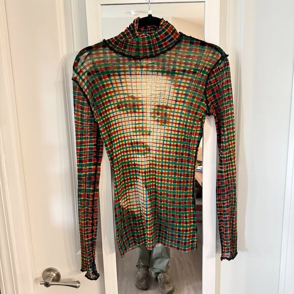 Jean Paul Gaultier Tops - Jean Paul Gaultier Maille Femme Mesh Plaid Turtleneck Top Multicolor Women’s L